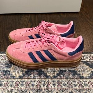 Adidas Pink and Navy Suede Gazelle Bold Sneakers